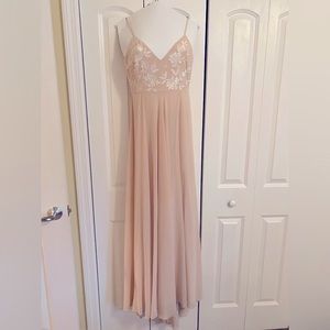 BHLDN Sadia Size 4 Embroidered Chiffon Gown in Blush